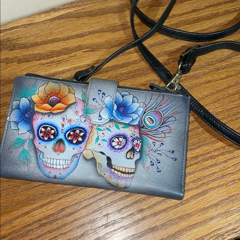 Anuschka Floral Skull Crossbody Bag - Picture 2 of 7